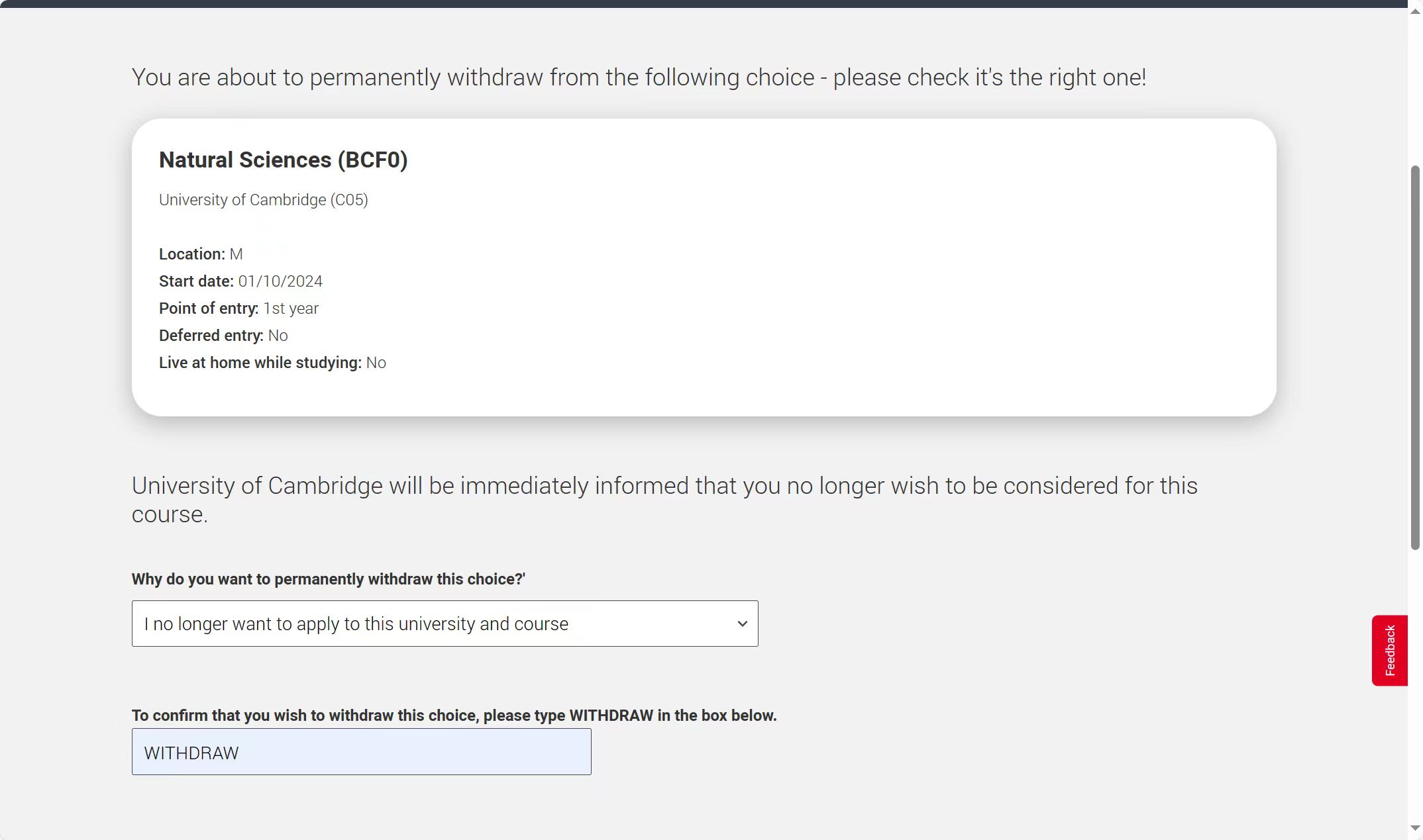 撤销剑桥的申请，最后还是自己填的